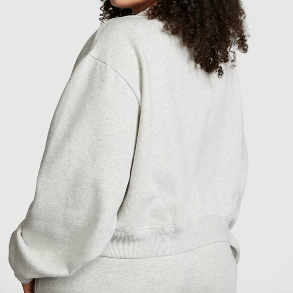 NWT Pink VS Heather Stone Grey Premium Fleece V-Neck Pullover - Picture 2 of 3